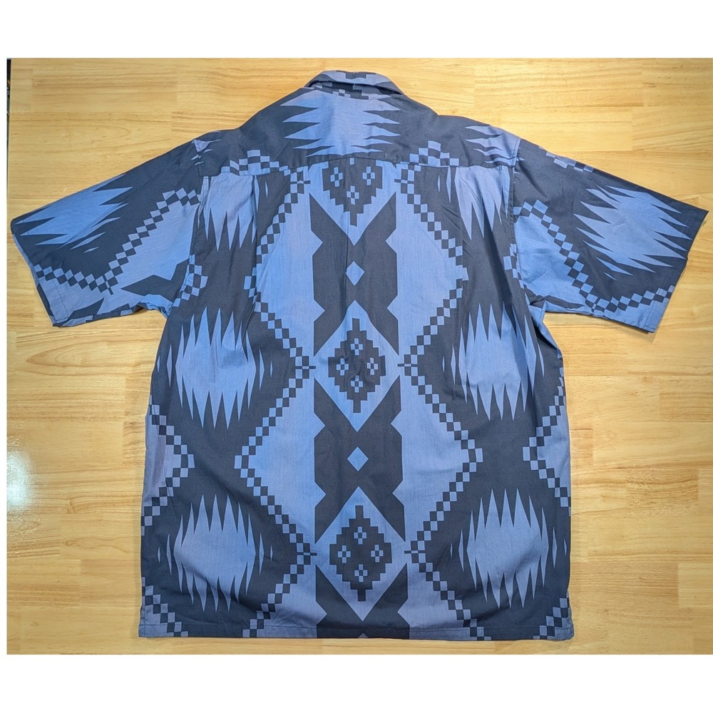 Roper Mens Aztec Geometric Button Down Shirt XLT Blue Cotton Short Sleeve Korea - Picture 6 of 8